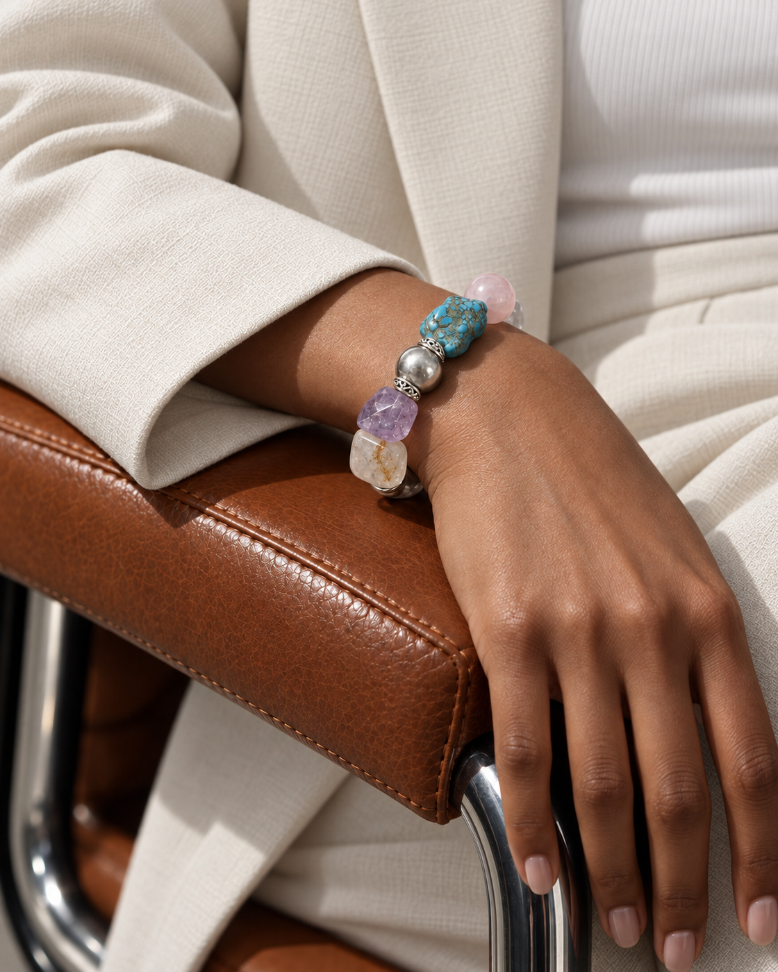Collected Light — Turquoise Pearl and Mixed Quartz NFC Bracelet