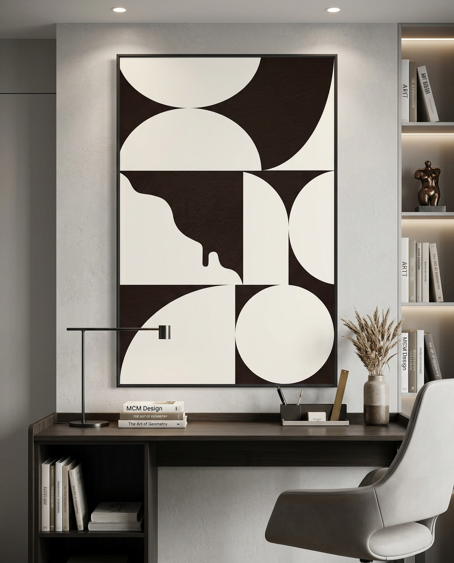 Geometric Art Deco Wall Art in Black and Warm Neutrals