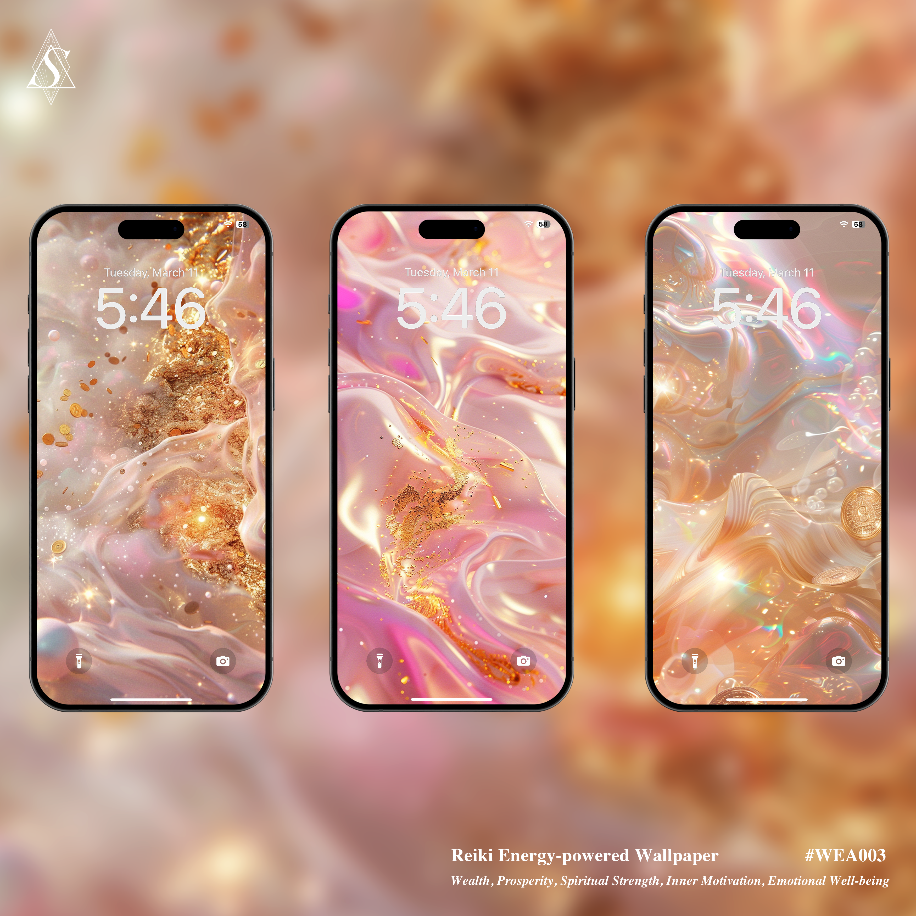 Reiki Energy-Powered Wallpaper Set for Mobile (4-Pack) – Cosmic Pink-Gold Edition