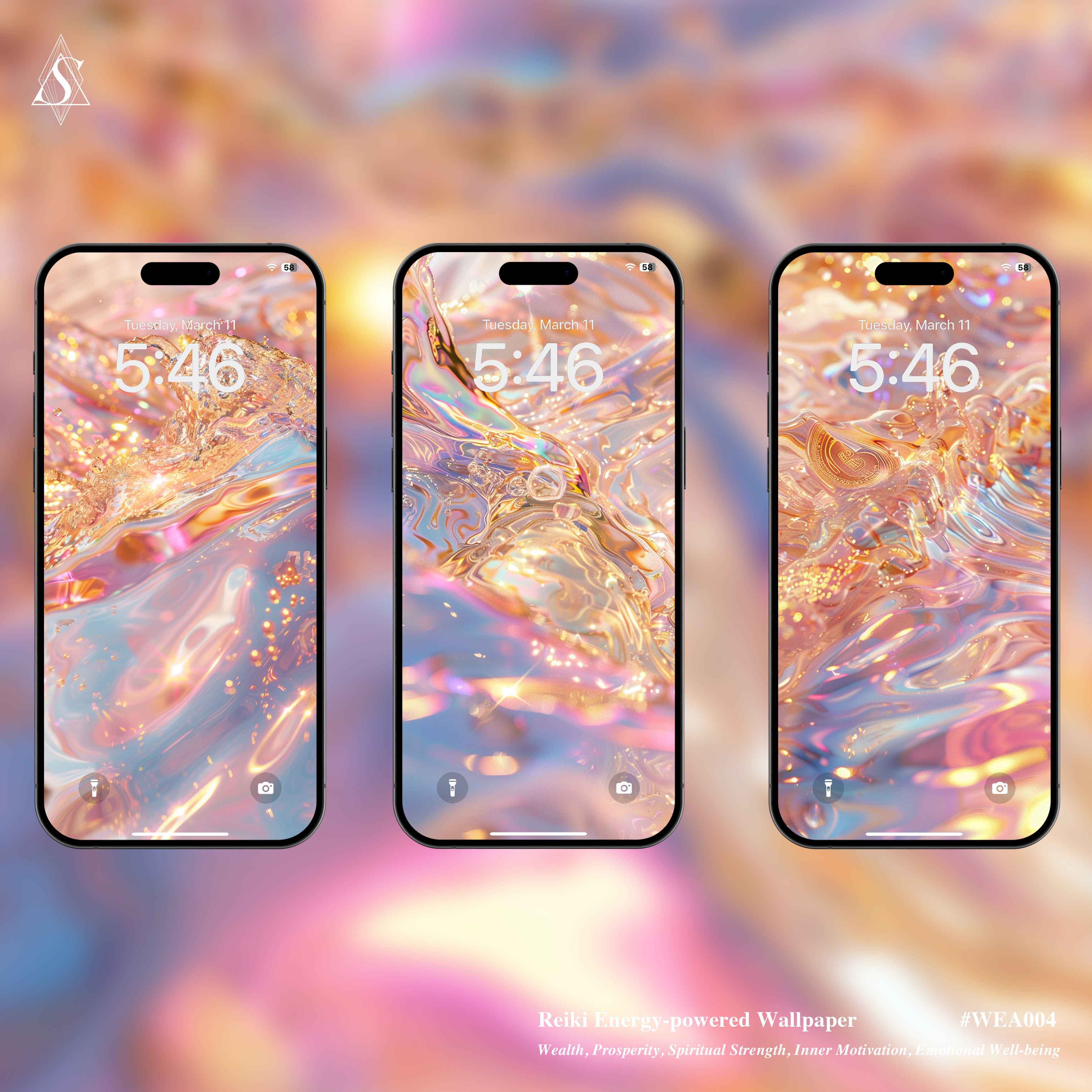 Aquatic Gold Reiki Wallpaper Set | Manifestation Mobile Backgrounds