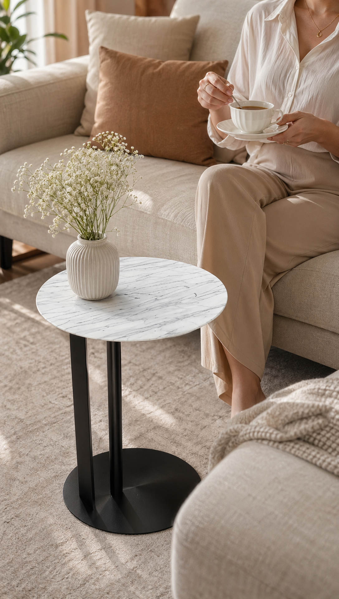 Natural White Marble Balance Corner Table