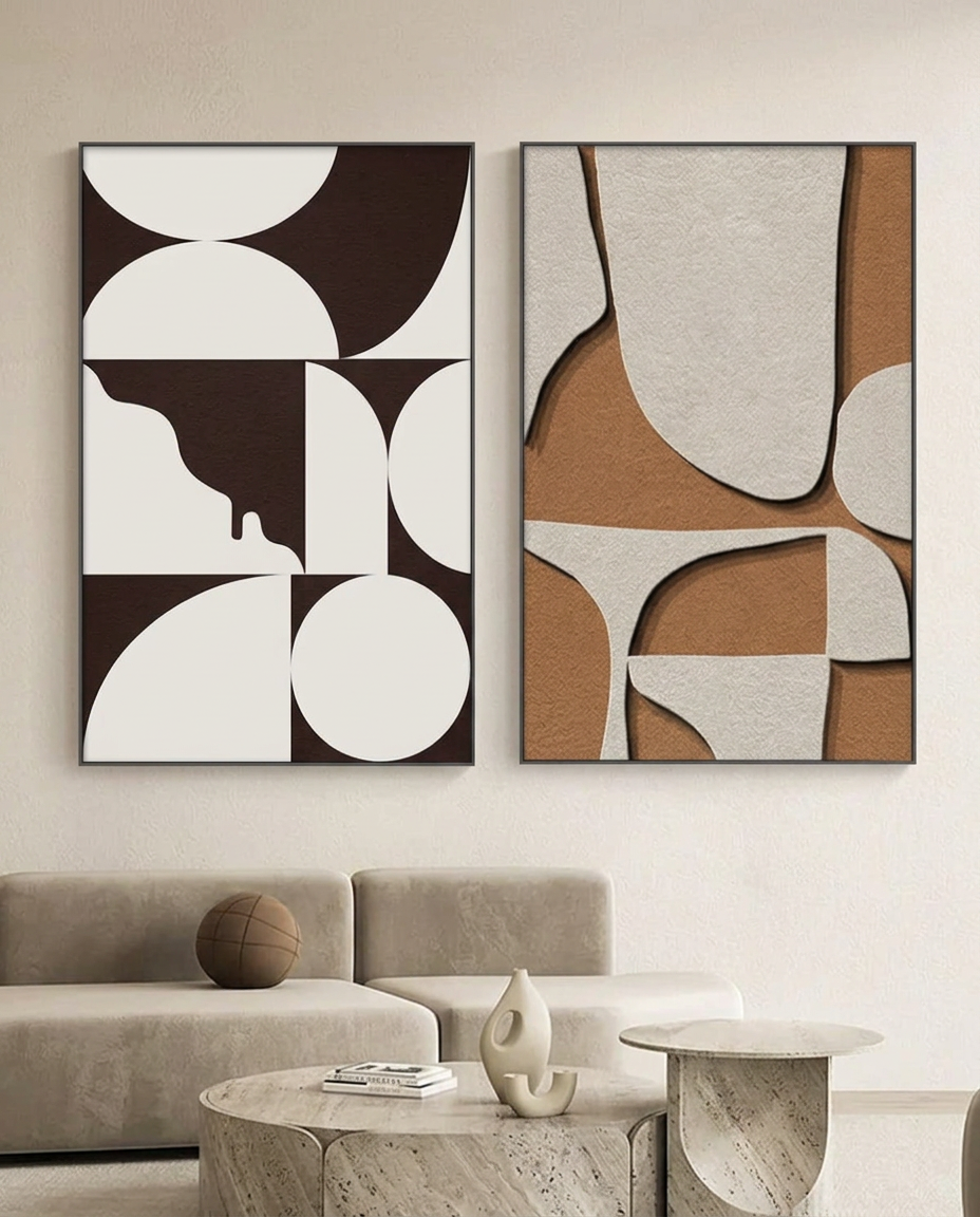 Geometric Art Deco Wall Art in Black and Warm Neutrals