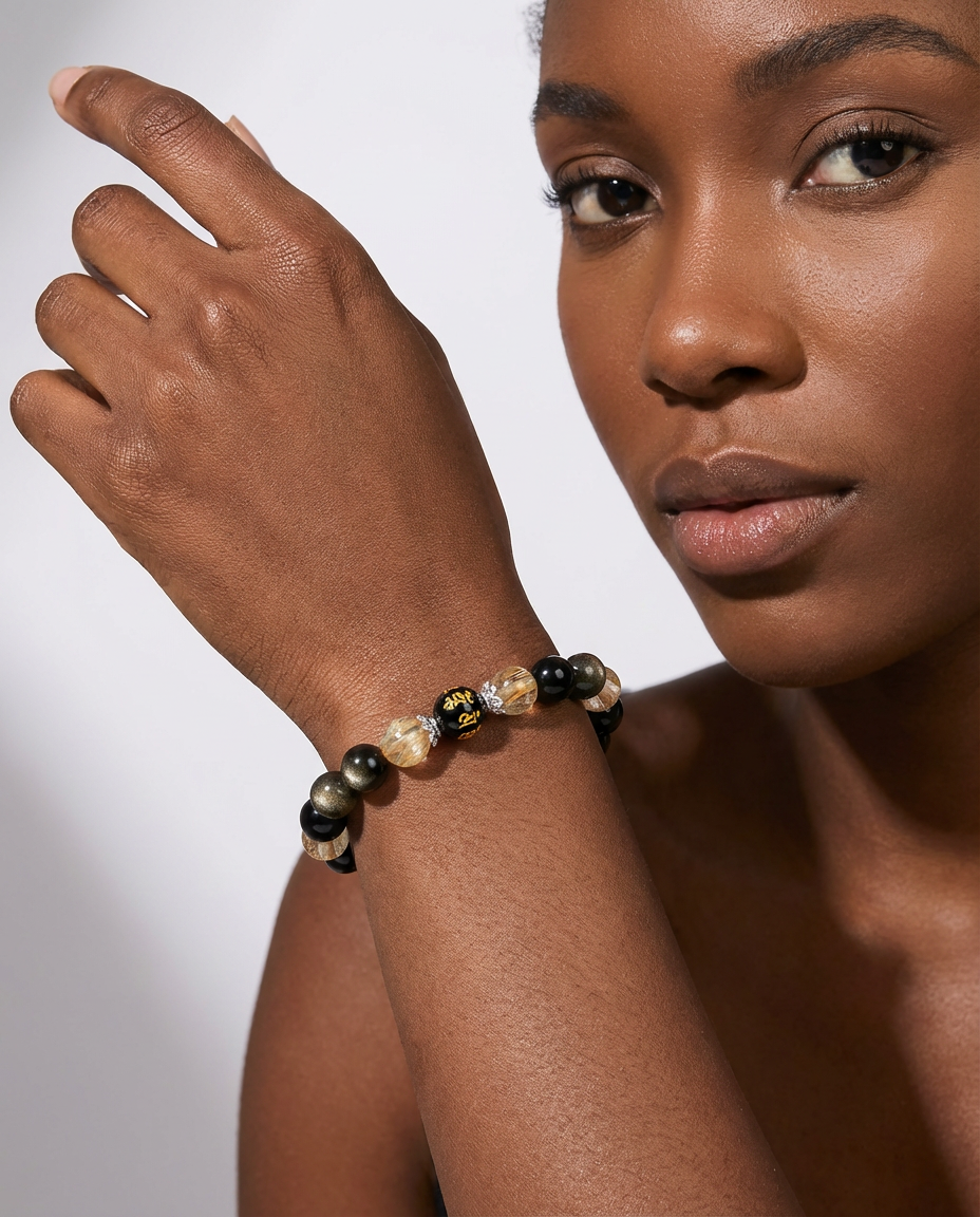 Gold Obsidian & Citrine Wealth Bracelet for Career Growth & Prosperity