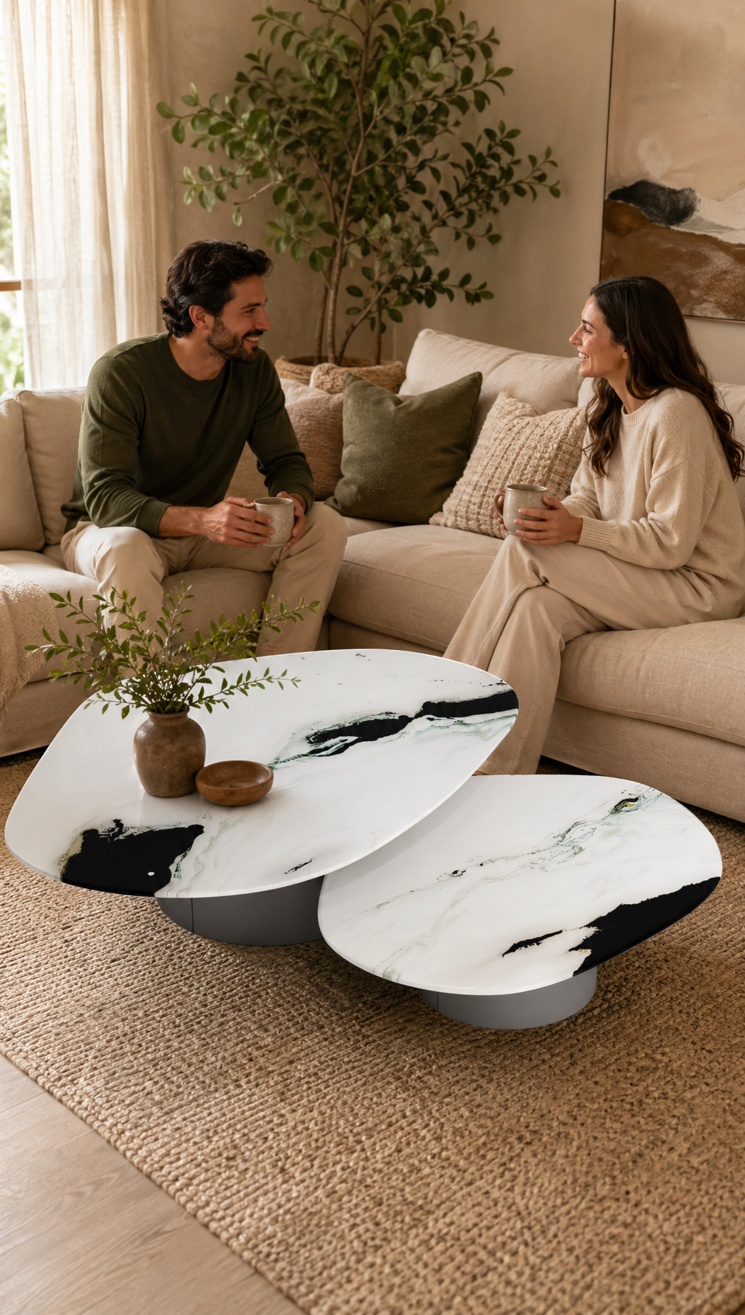 Cold Jade Luxury Stone Balance Coffee Table Set