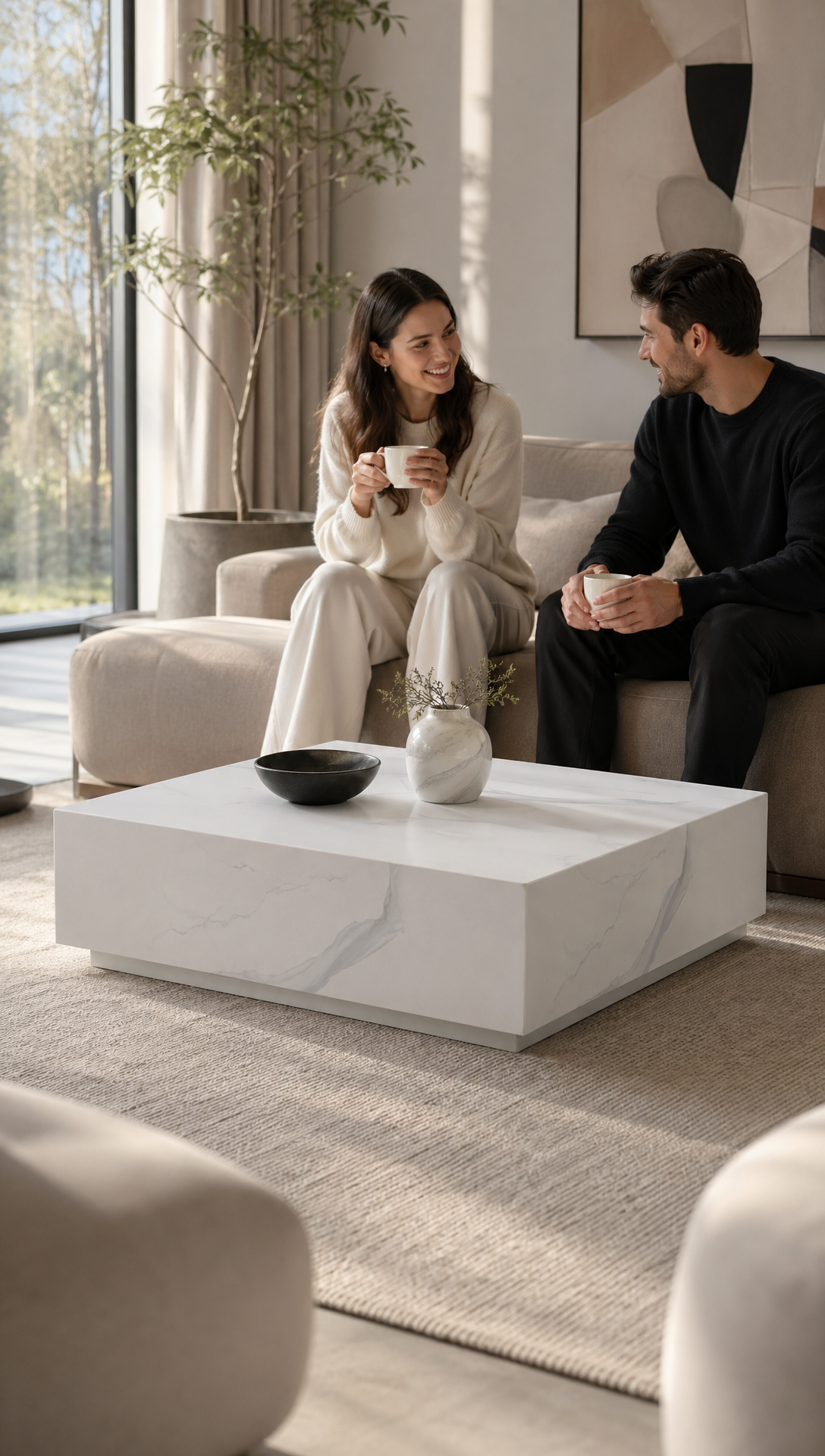 Jazz White Marble Balance Coffee Table