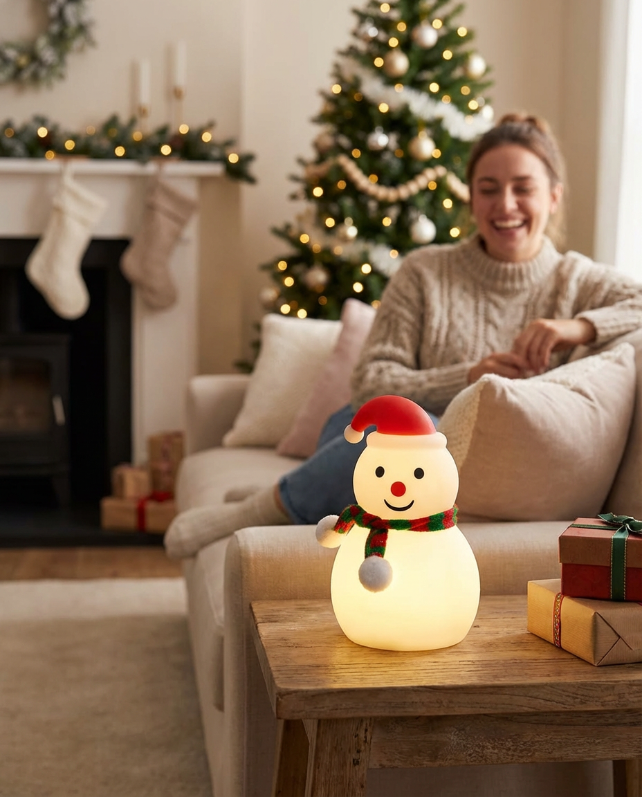 Christmas Snowman Silicone Tap Light Bluetooth Speaker | Healing Ambient Lamp & Holiday Gift