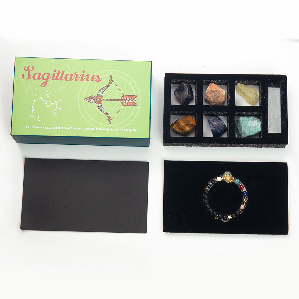 Zodiac Crystal Raw Stone Set | Twelve Constellations Gift Box