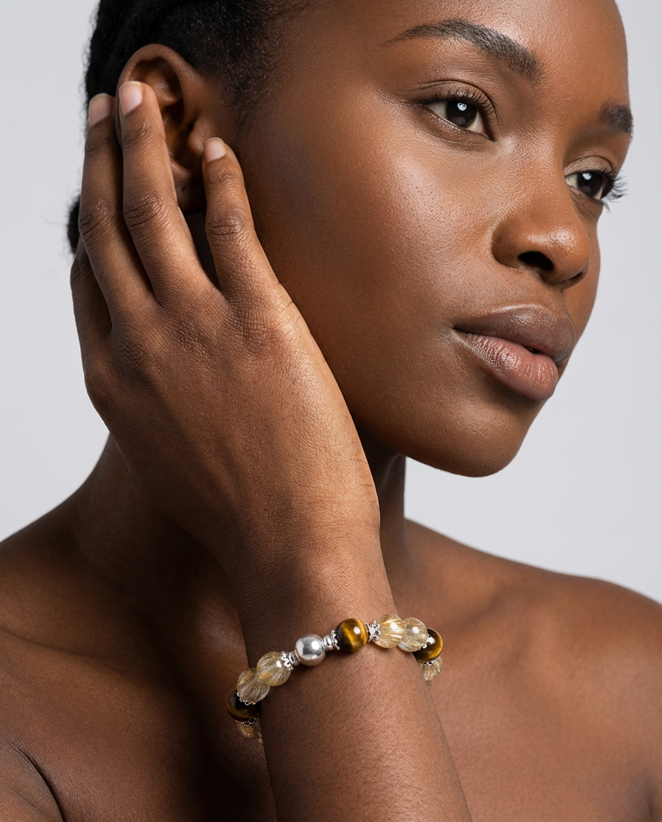 Golden Rutile Quartz & Tiger Eye Wealth Bracelet for Career Growth & Prosperity