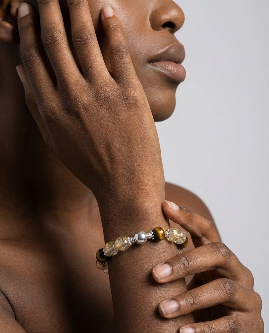 Golden Rutile Quartz & Tiger Eye Wealth Bracelet for Career Growth & Prosperity