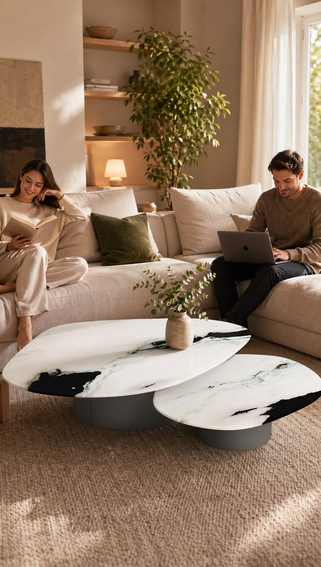Cold Jade Luxury Stone Balance Coffee Table Set