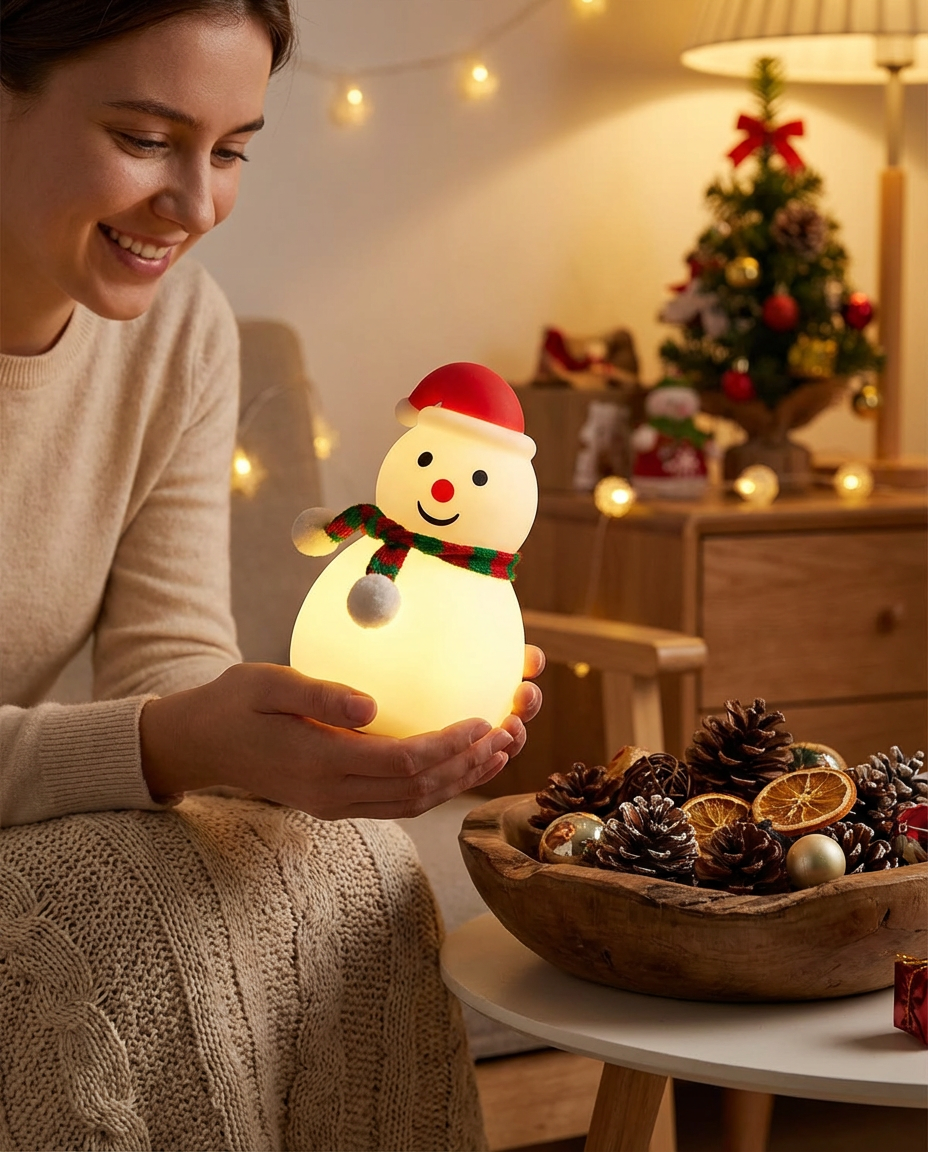 Christmas Snowman Silicone Tap Light Bluetooth Speaker | Healing Ambient Lamp & Holiday Gift