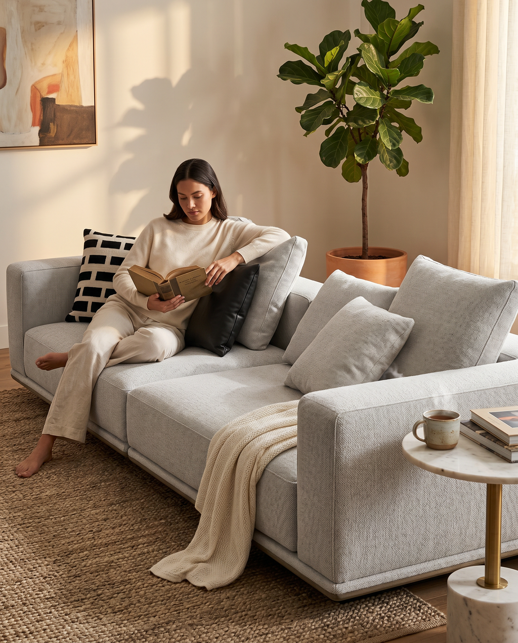 Black Titanium Base Balance Four-Seater Sofa