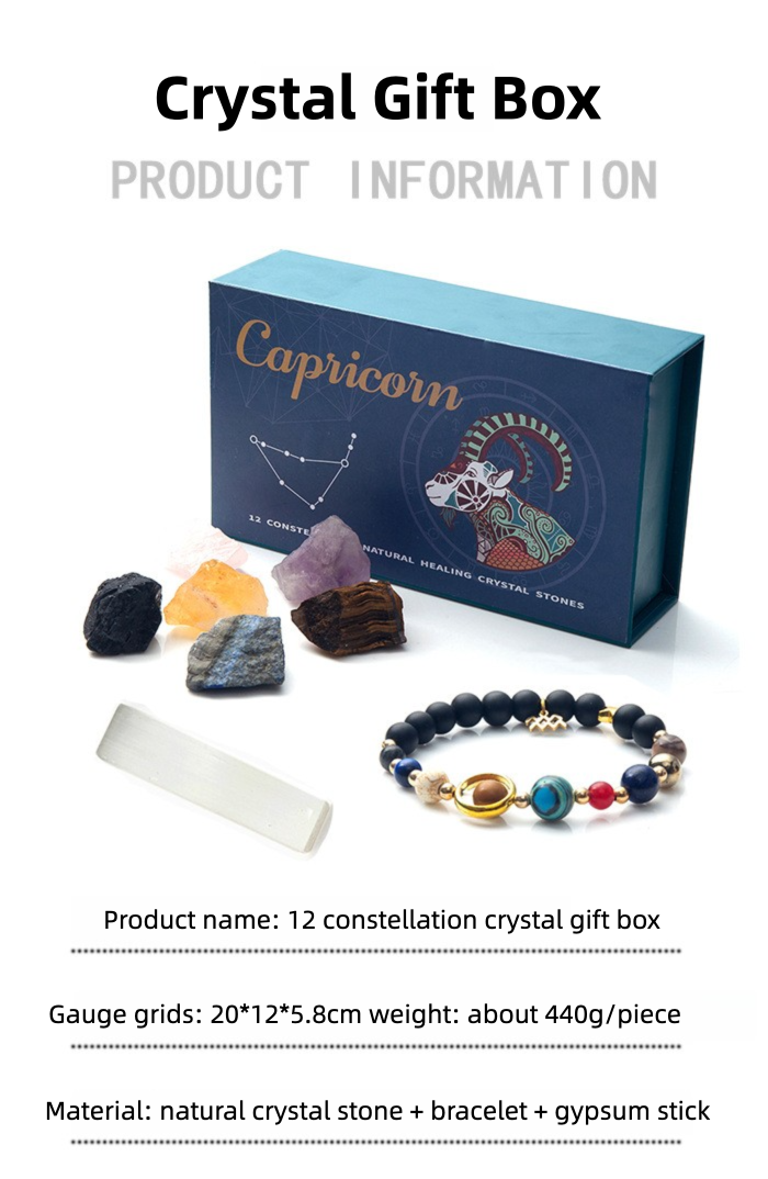 Zodiac Crystal Raw Stone Set | Twelve Constellations Gift Box