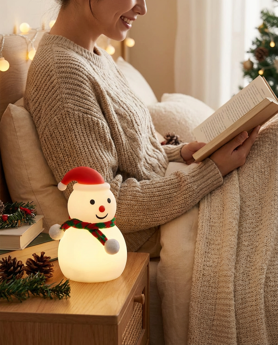Christmas Snowman Silicone Tap Light Bluetooth Speaker | Healing Ambient Lamp & Holiday Gift