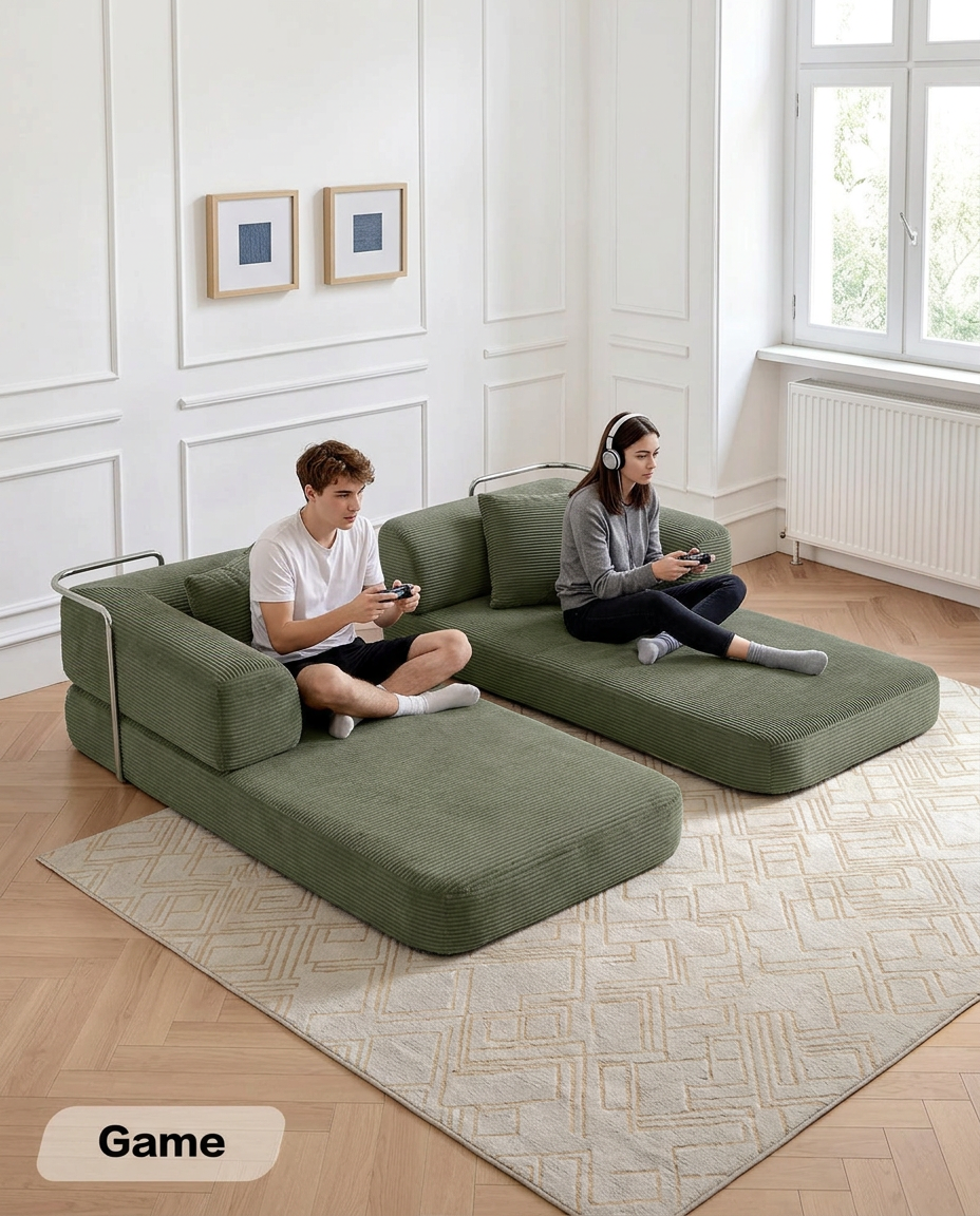 Olive Corduroy Modular Lounge Sofa Bed