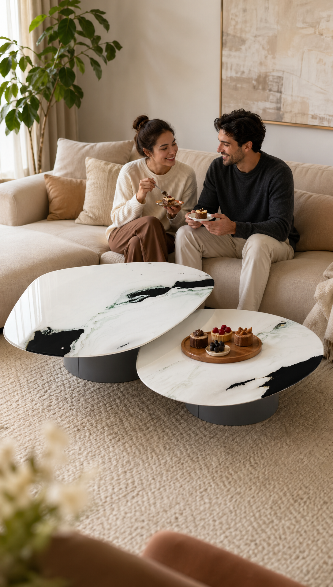 Cold Jade Luxury Stone Balance Coffee Table Set