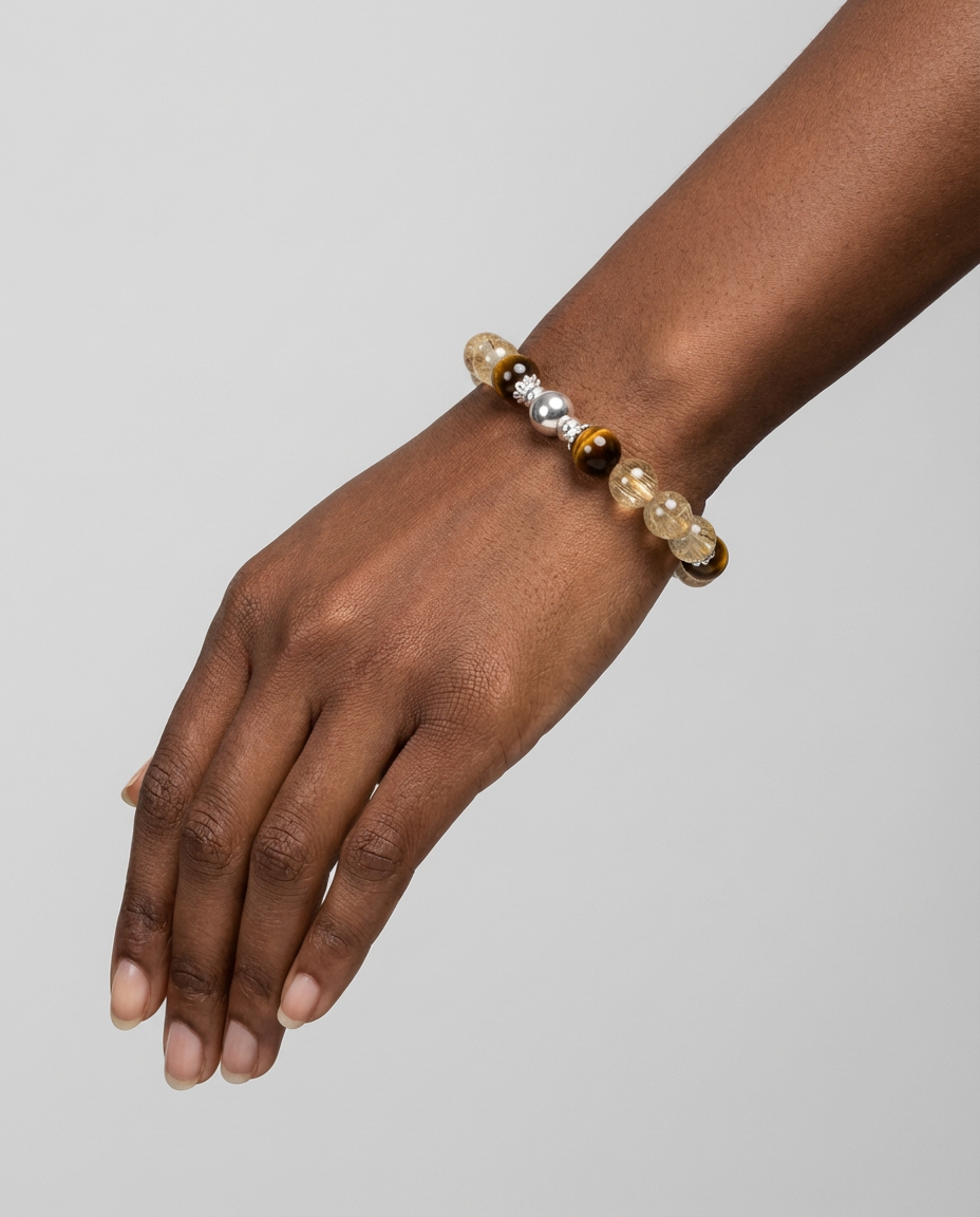 Golden Rutile Quartz & Tiger Eye Wealth Bracelet for Career Growth & Prosperity