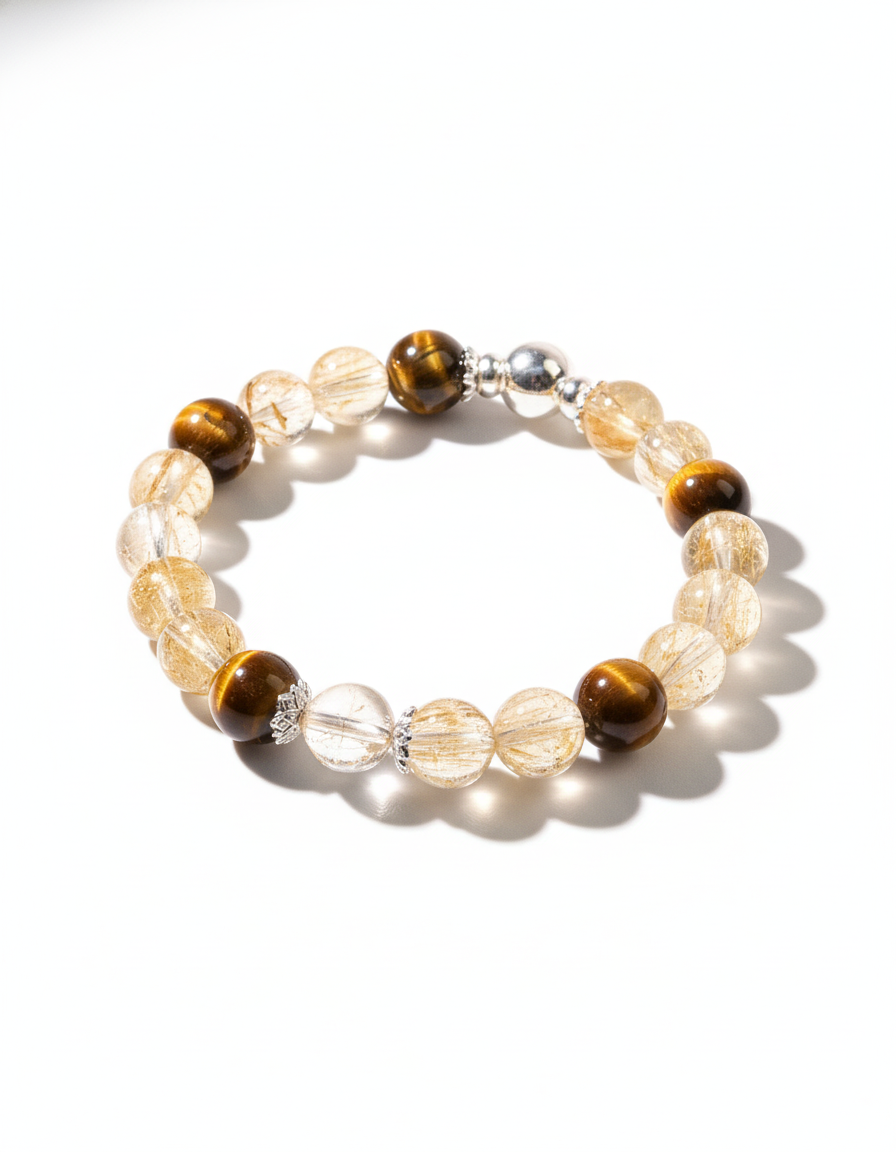 Golden Rutile Quartz & Tiger Eye Wealth Bracelet for Career Growth & Prosperity