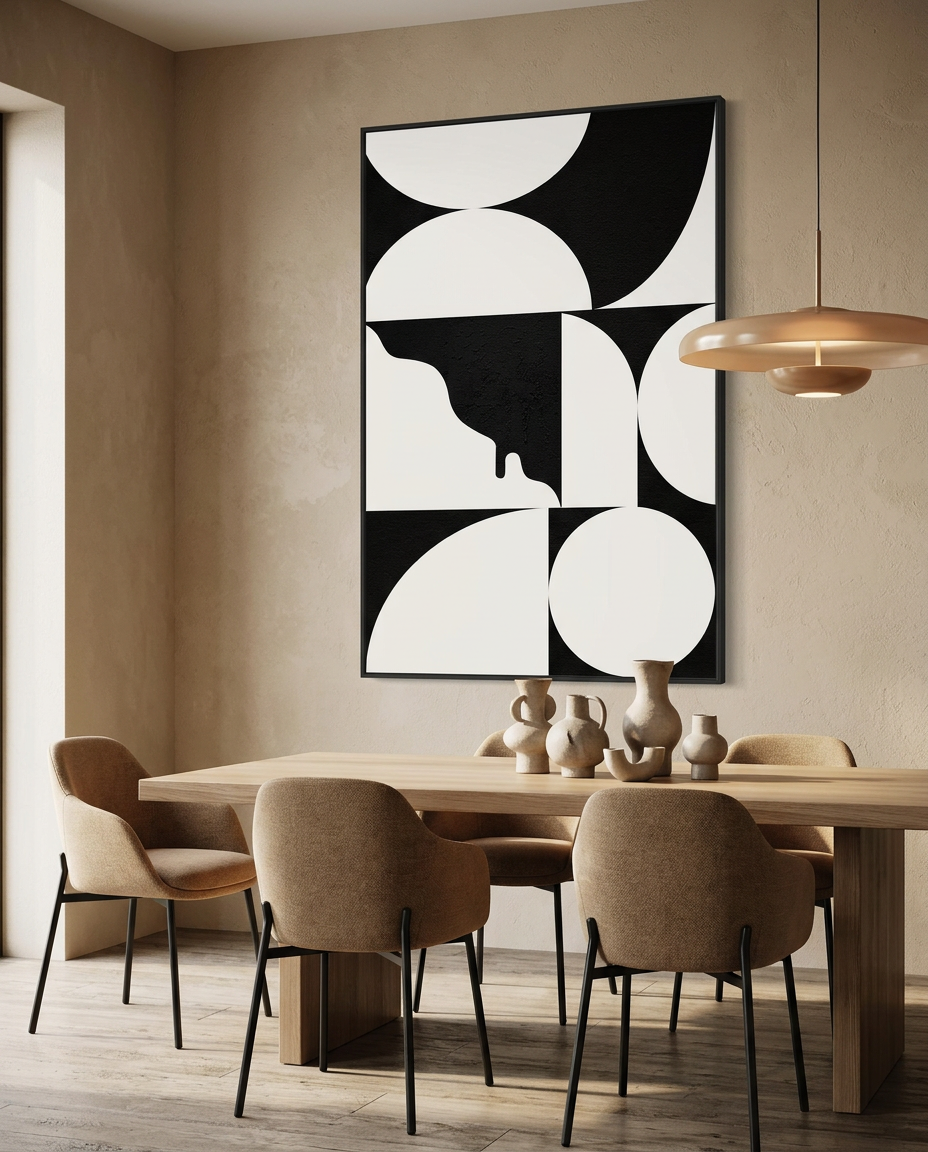 Geometric Art Deco Wall Art in Black and Warm Neutrals