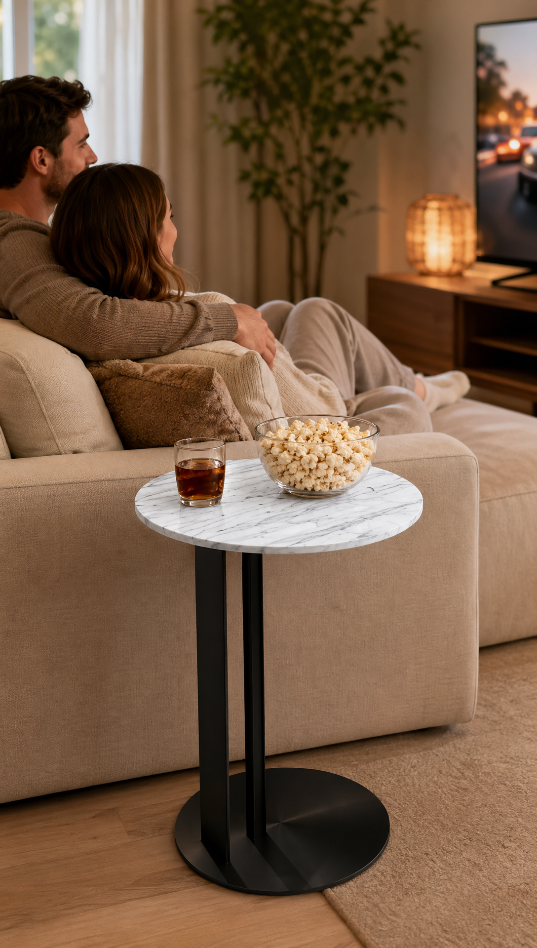 Natural White Marble Balance Corner Table