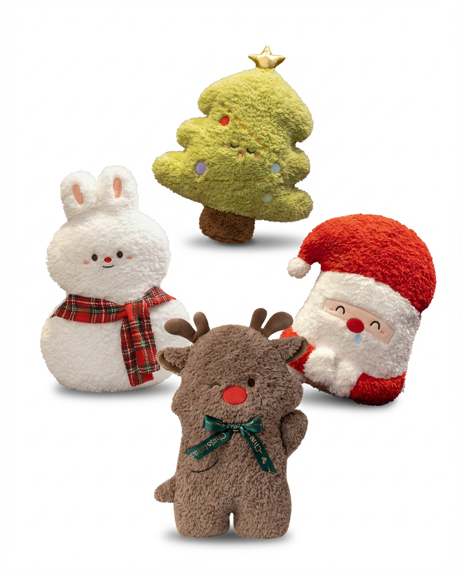 Christmas Plush Pillow Decor – Santa, Christmas Tree, Reindeer & Bunny Cushions