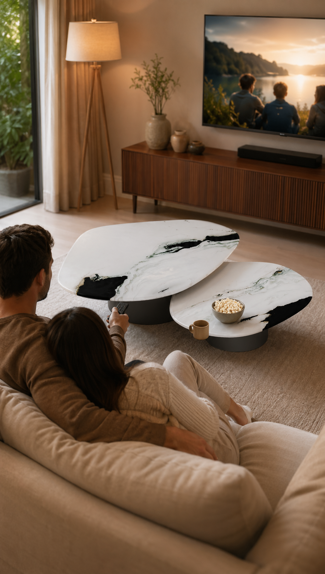 Cold Jade Luxury Stone Balance Coffee Table Set