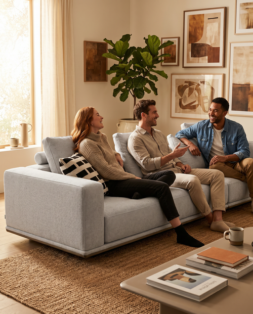 Black Titanium Base Balance Four-Seater Sofa