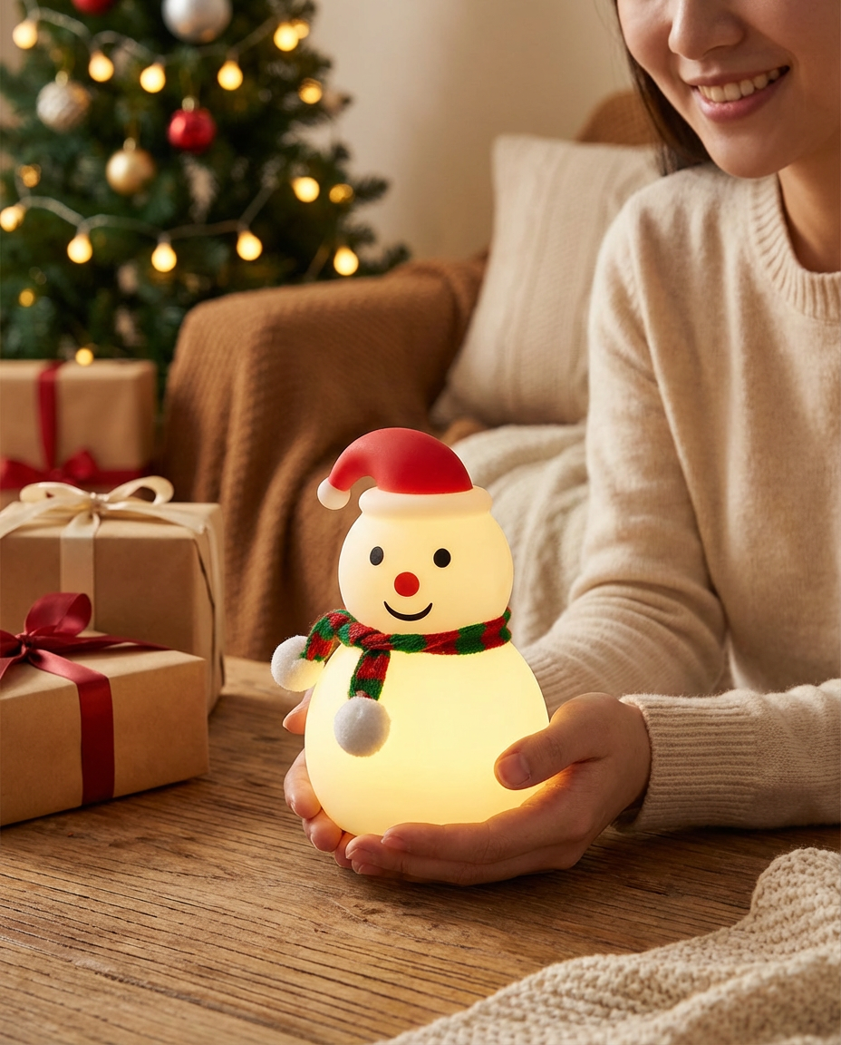 Christmas Snowman Silicone Tap Light Bluetooth Speaker | Healing Ambient Lamp & Holiday Gift