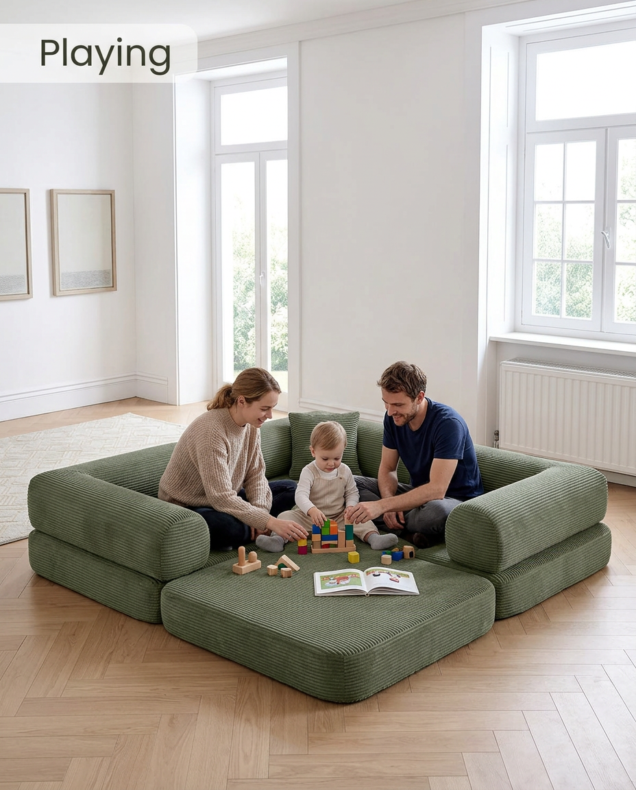 Olive Corduroy Modular Lounge Sofa Bed