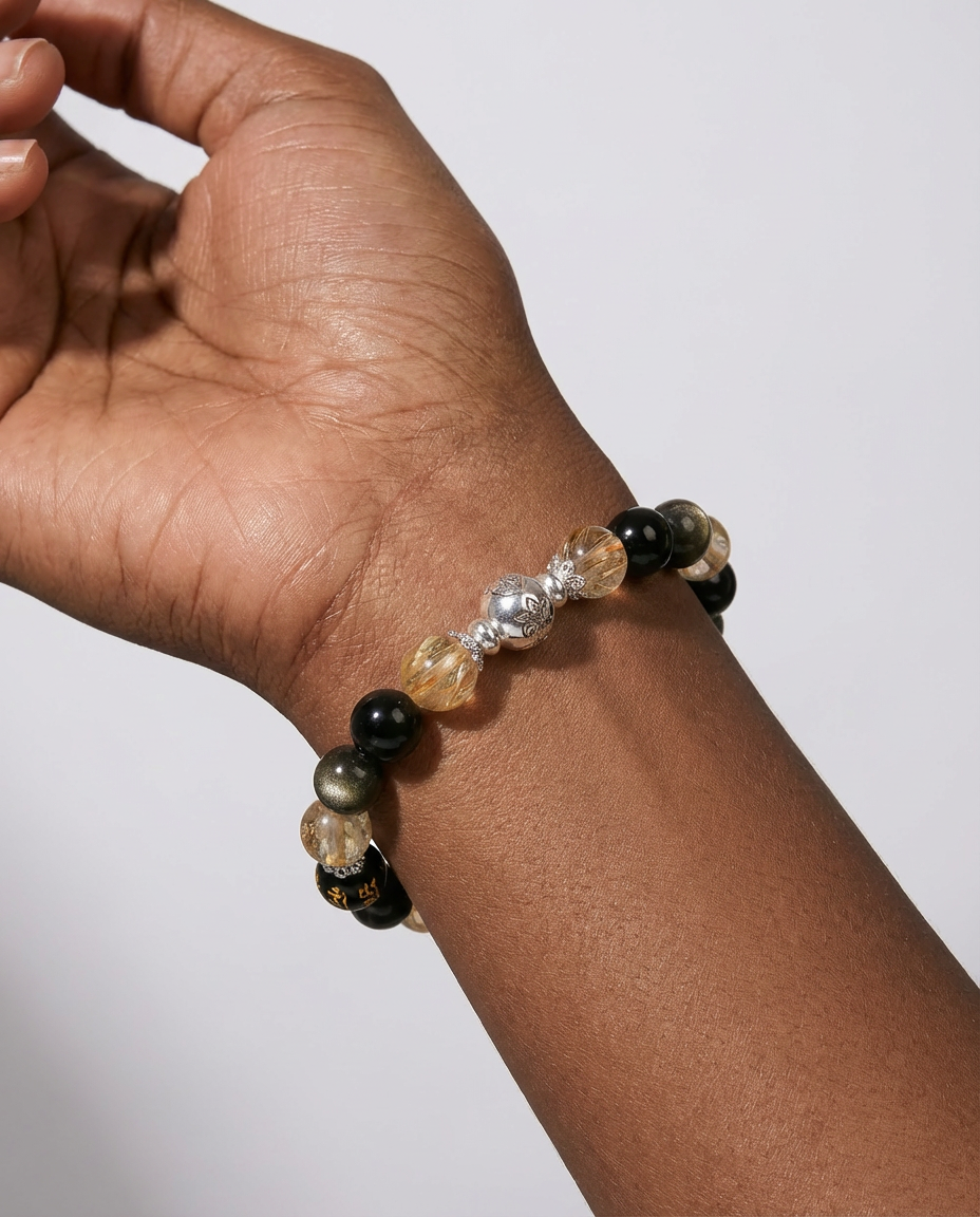 Gold Obsidian & Citrine Wealth Bracelet for Career Growth & Prosperity