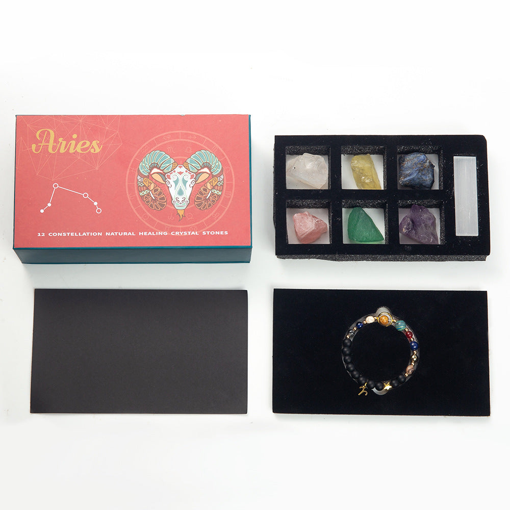 Zodiac Crystal Raw Stone Set | Twelve Constellations Gift Box