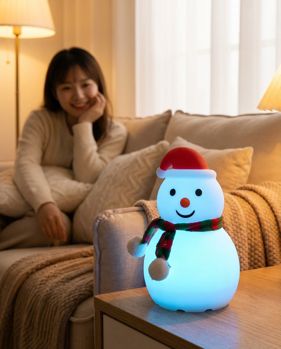 Christmas Snowman Silicone Tap Light Bluetooth Speaker | Healing Ambient Lamp & Holiday Gift