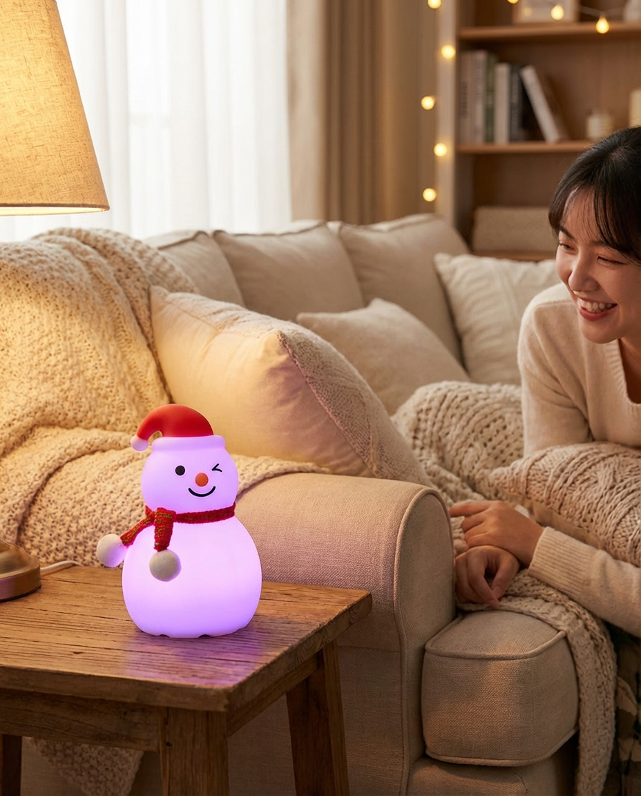 Christmas Snowman Silicone Tap Light Bluetooth Speaker | Healing Ambient Lamp & Holiday Gift