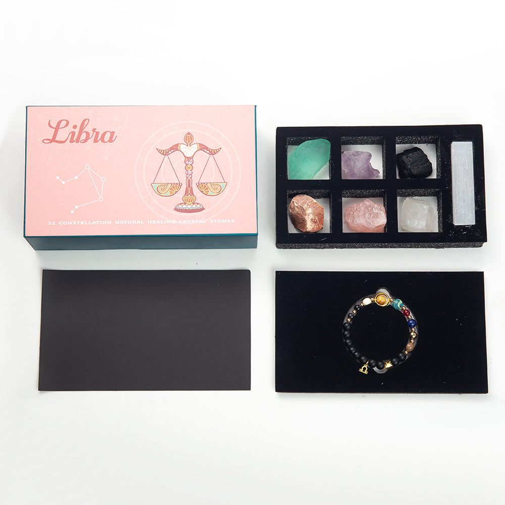 Zodiac Crystal Raw Stone Set | Twelve Constellations Gift Box