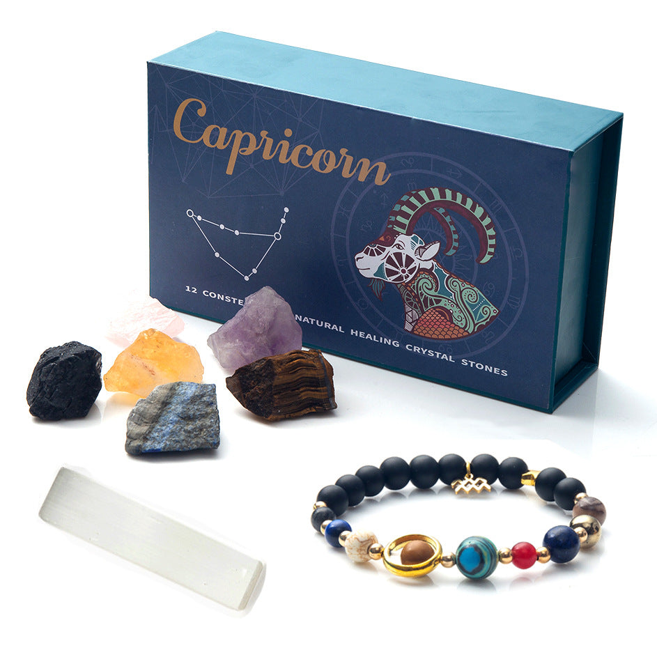 Zodiac Crystal Raw Stone Set | Twelve Constellations Gift Box