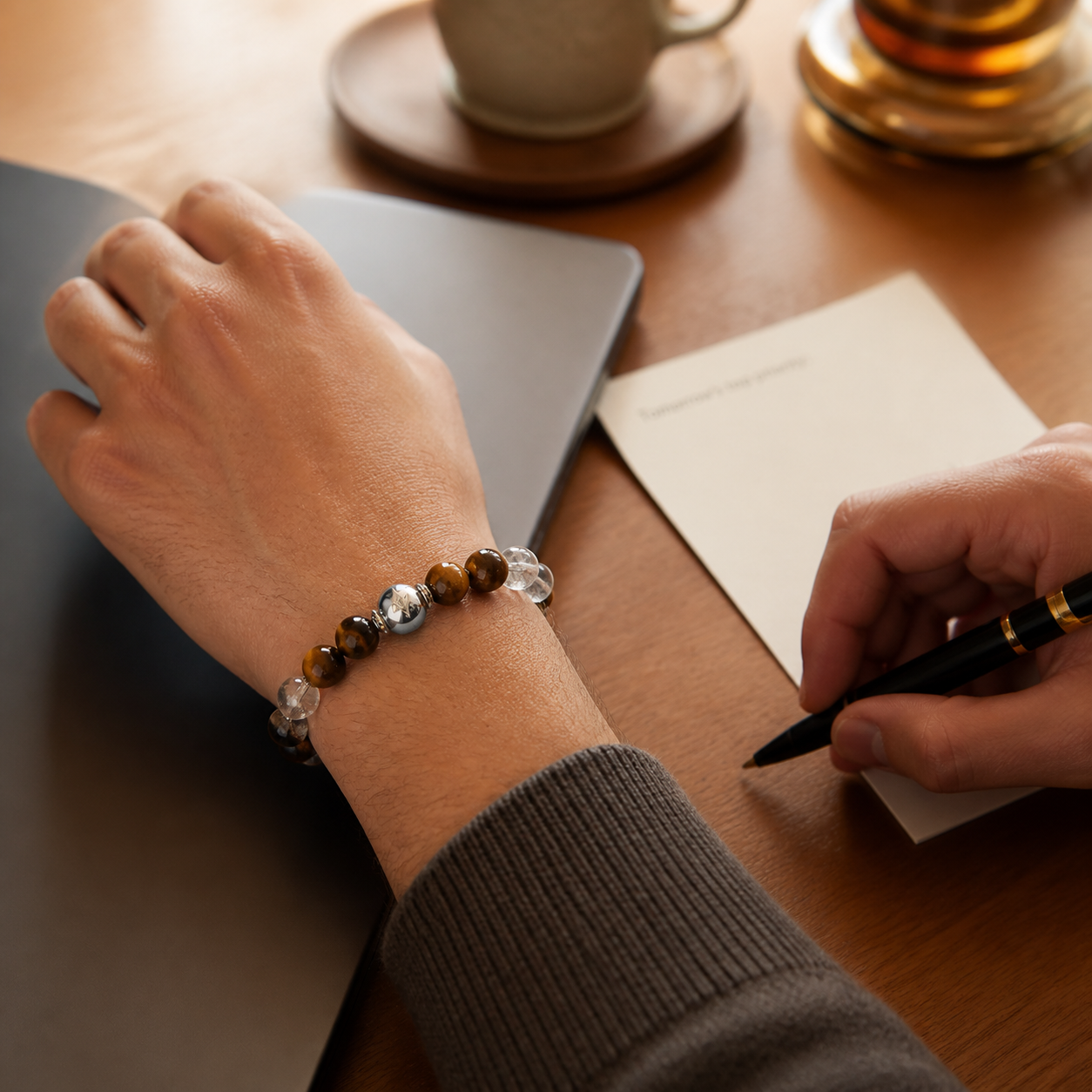 Solar Plexus Chakra Bracelet worn during an after-work planning reset