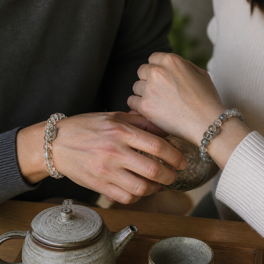 Spirit Snake couple bracelets worn while preparing tea together