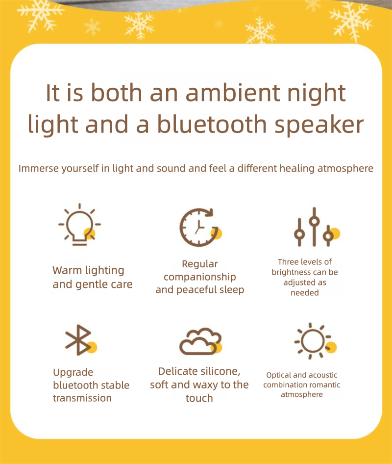 Christmas Snowman Silicone Tap Light Bluetooth Speaker | Healing Ambient Lamp & Holiday Gift