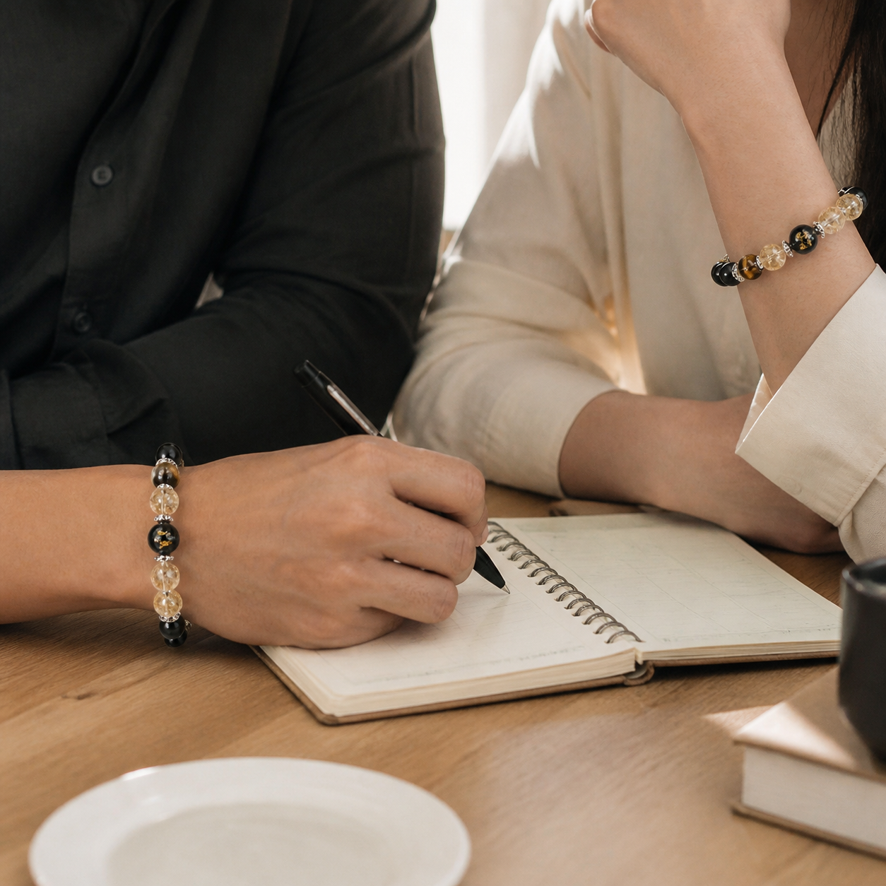 Couple wealth bracelet set worn during shared planning