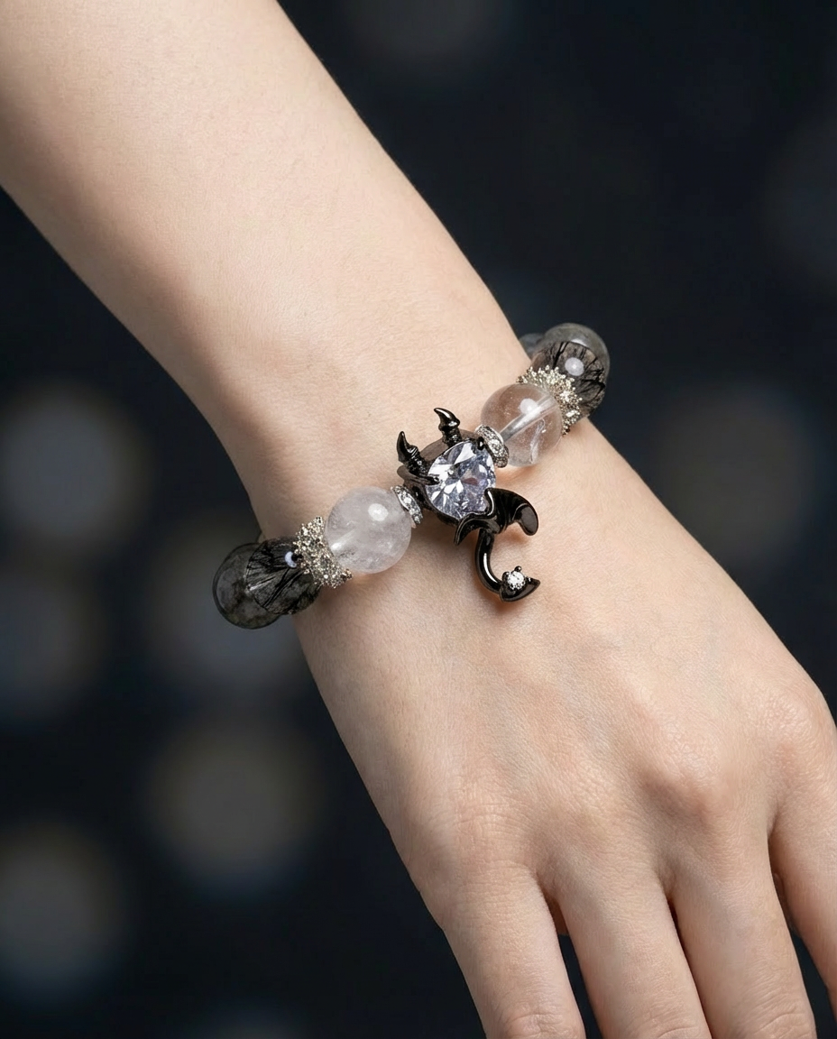 Devil’s Heart Bracelet – White Phantom Quartz & Gray Moonstone