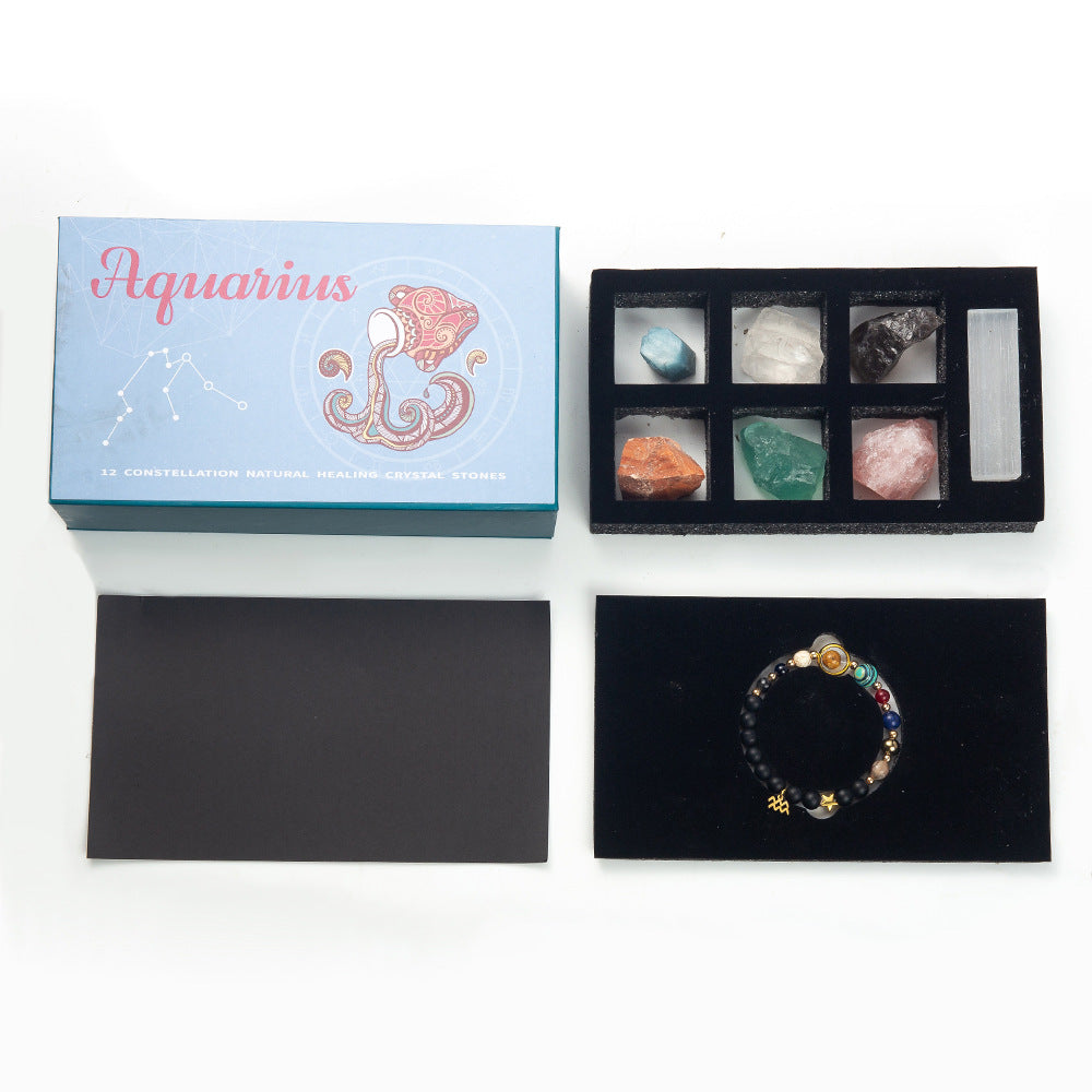 Zodiac Crystal Raw Stone Set | Twelve Constellations Gift Box