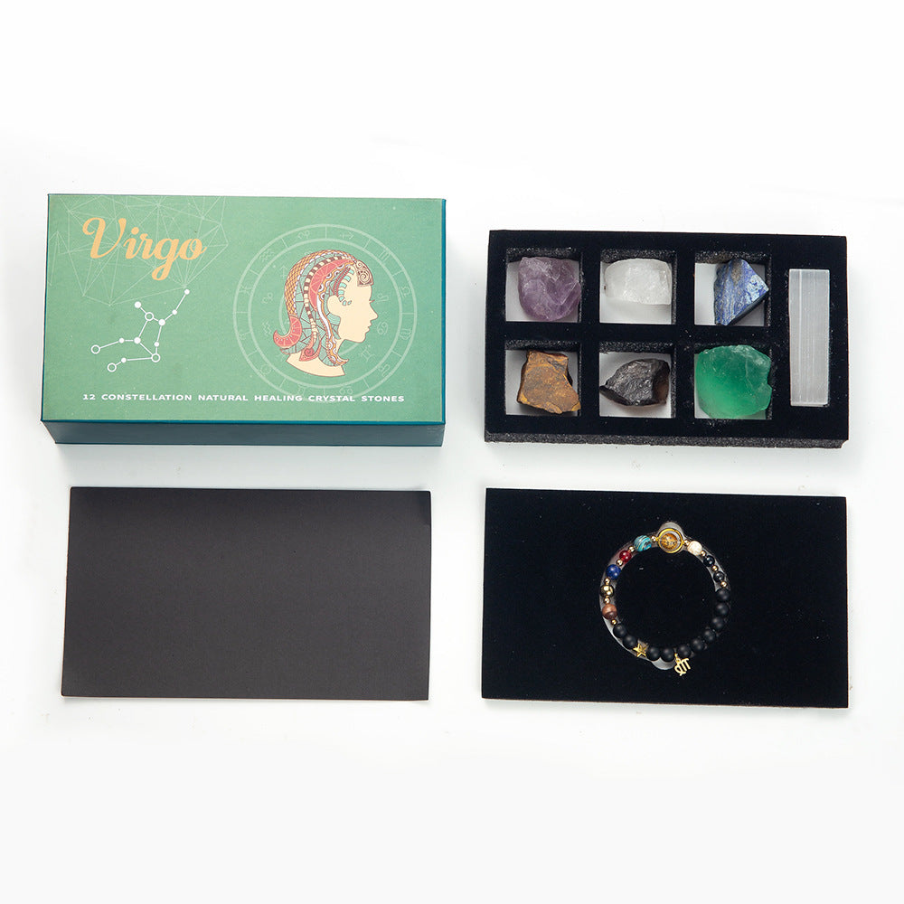 Zodiac Crystal Raw Stone Set | Twelve Constellations Gift Box