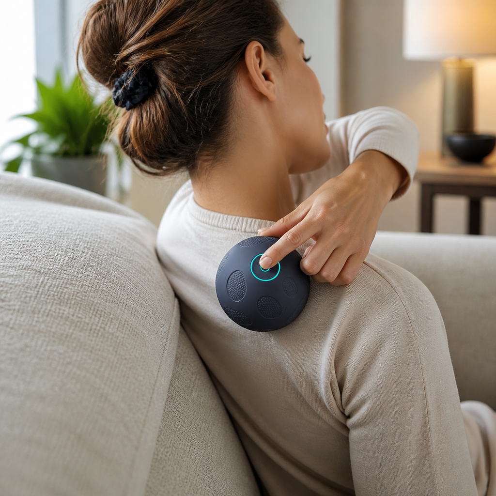 Electric massage ball used during an after-work body reset