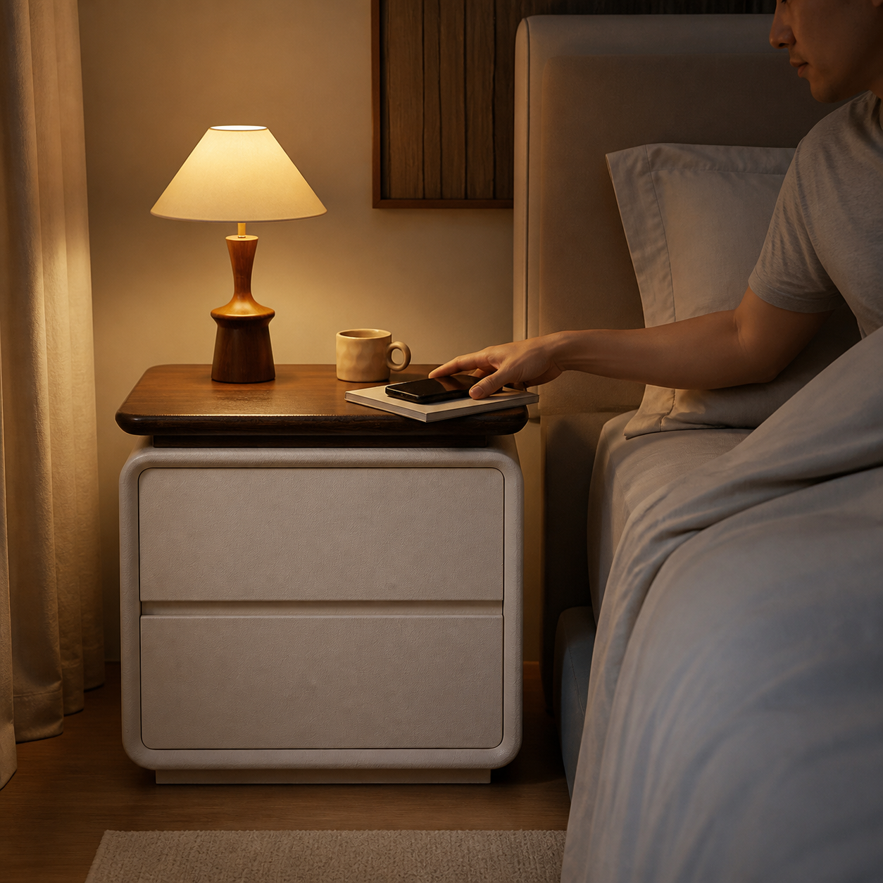 Wayon Mid-century Nightstand bedtime lifestyle scene