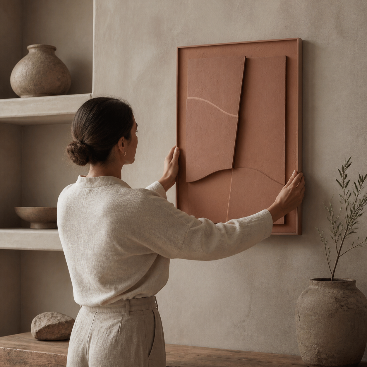 Modern Wabi-Sabi 3D Carved Wall Art lifestyle scene