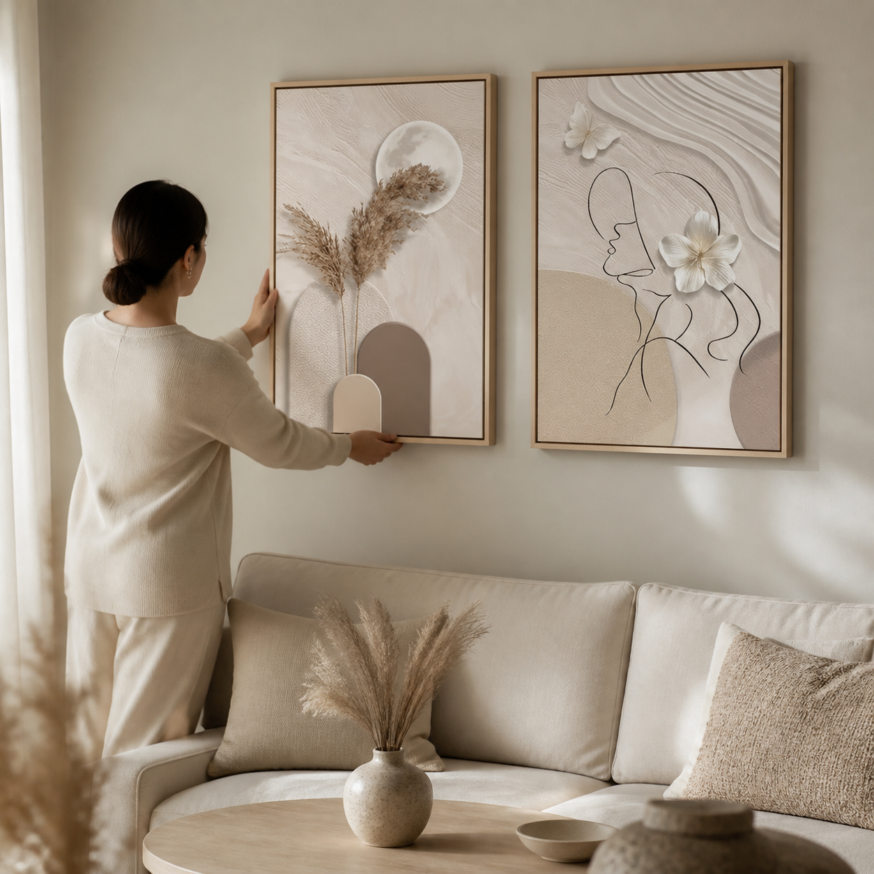 Wabi Sabi Neutral Abstract Wall Art Set lifestyle scene