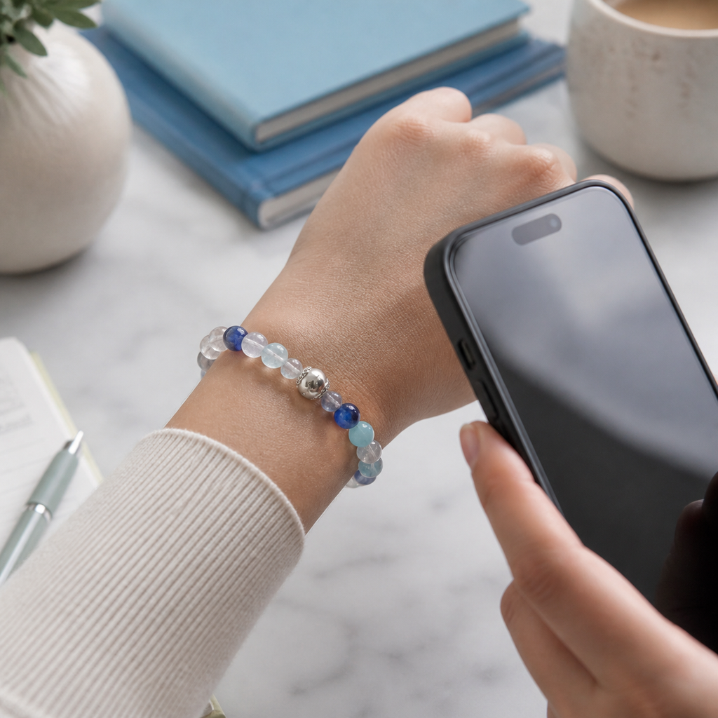 NFC Kyanite Aquamarine Bracelet interaction scene