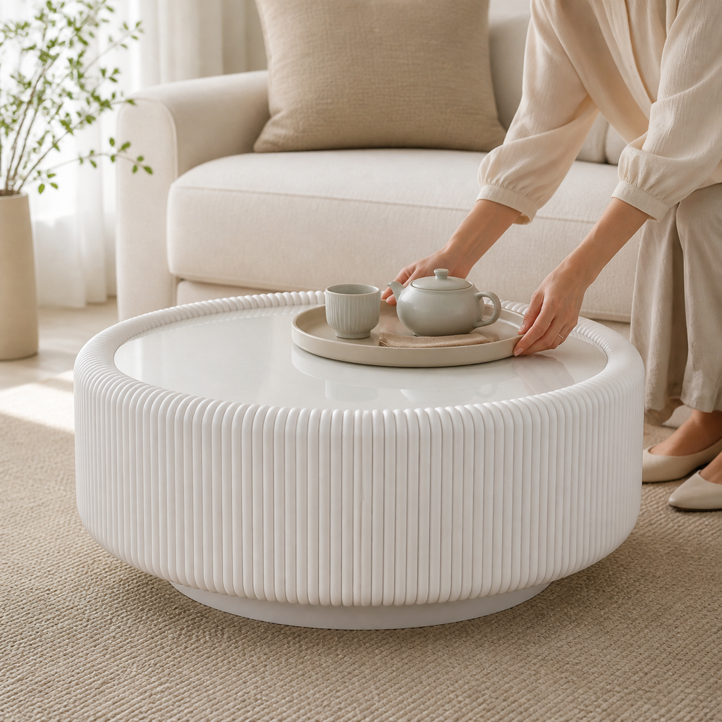 Tempered Glass Fluted Beauty Coffee Table tea scene