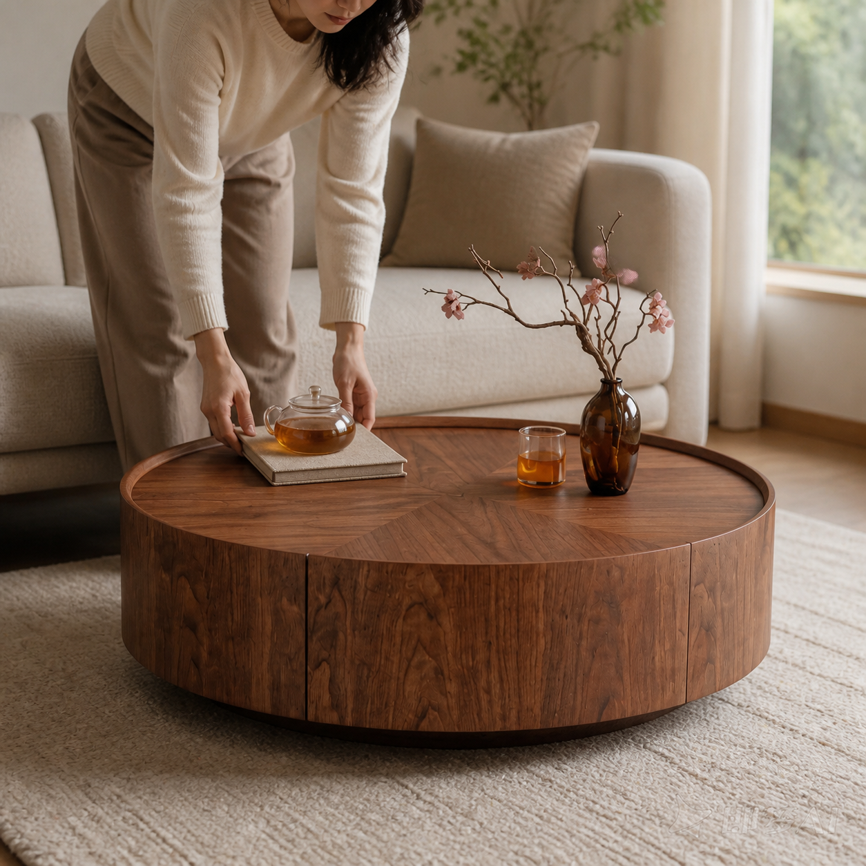 Wood Balance Coffee Table in a calm journaling moment