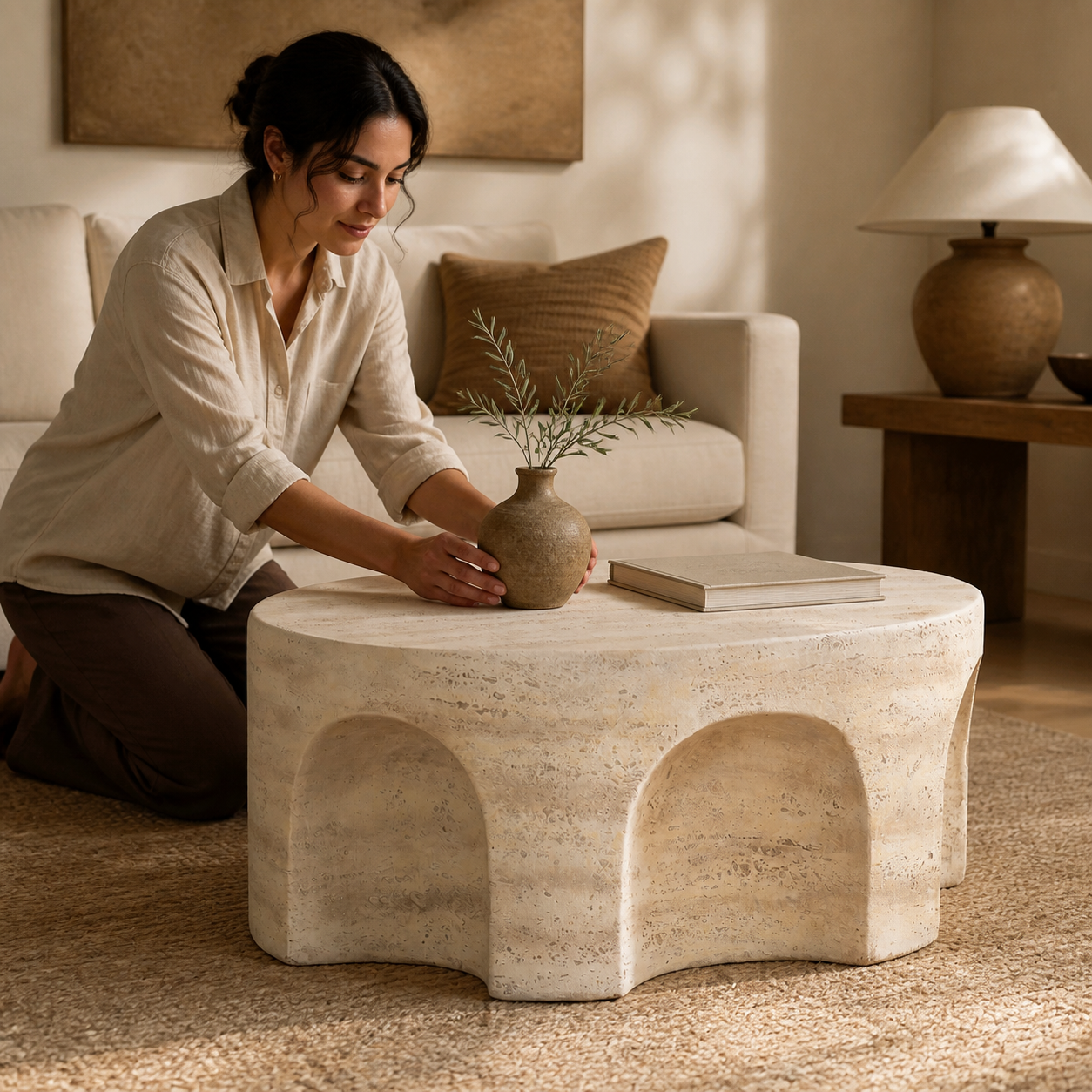 MgO Arched Balance Coffee Table styled during a calm home reset